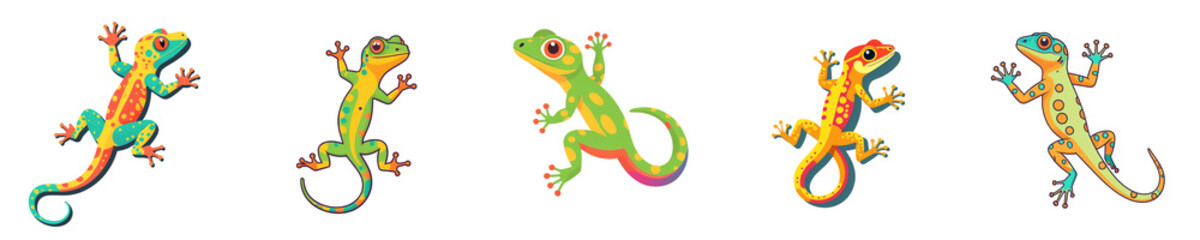 Naklejka premium A vibrant collection of whimsical lizards showcasing diverse colors and patterns