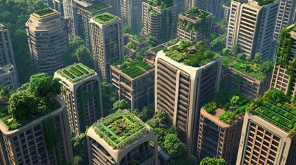 Fototapeta premium EcoFriendly Cityscape Green Roofs Urban Greenery