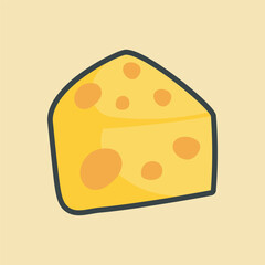 piece of cheese with outline flat vector design.