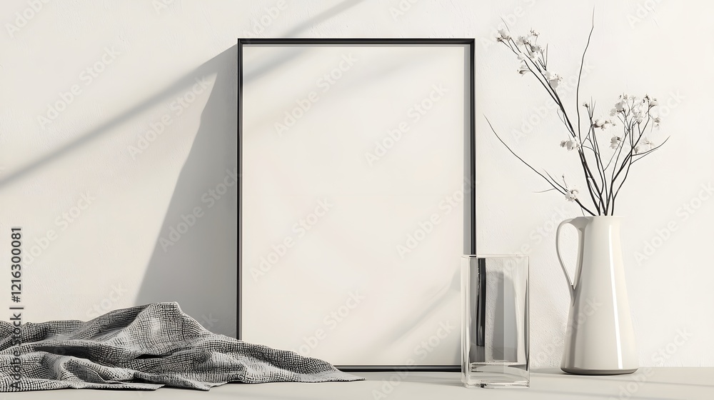 Poster minimalist home design with an iso a paper size frame mockup hanging on a neutral wall surrounded by