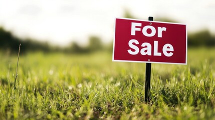 Real estate land for sale with a "For Sale" sign on an open plot, on solid white background, single object.