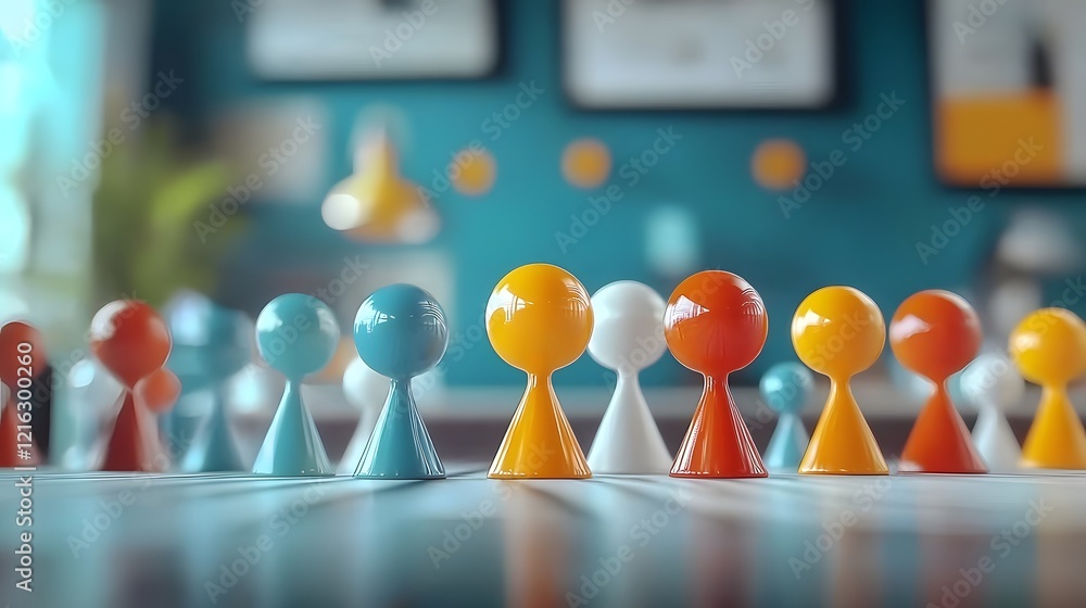 Leinwandbilder animated 3d game piece figures arranged to represent a business team analyzing data and planning str
