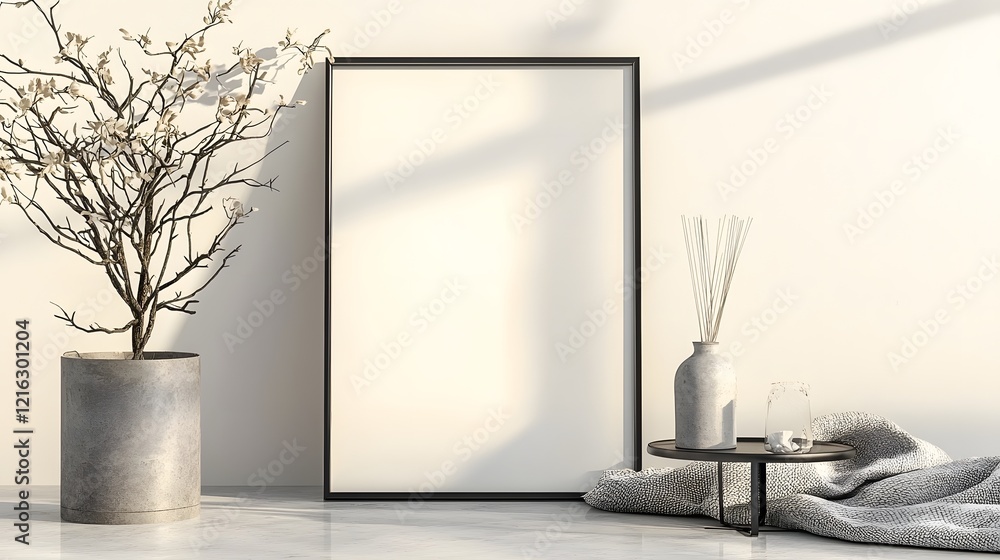 Aufkleber bright and airy living space with an iso a paper size frame mockup on a blank wall ideal for showcas