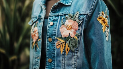 Artistic Denim: Fashionable Denim Jacket with Hand-Painted Floral Design