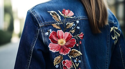 Artistic Denim: Fashionable Denim Jacket with Hand-Painted Floral Design