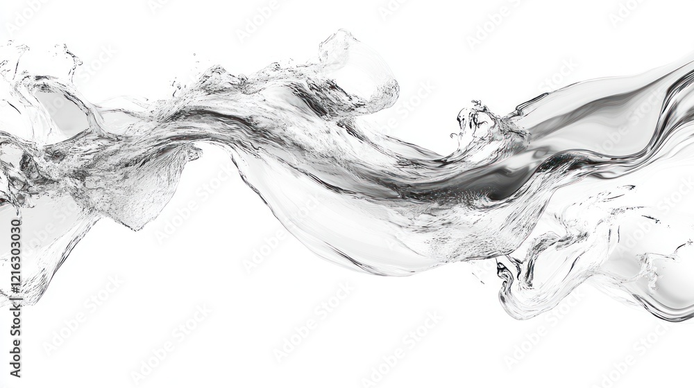 Aufkleber water wave in motion, creating an elegant splash pattern, on solid white background, single object.