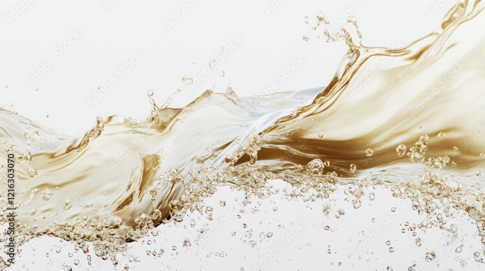 Aufkleber water wave in motion, creating an elegant splash pattern, on solid white background, single object.