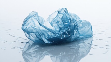 Fototapeta premium Wet plastic bag, glistening under sunlight on a rainy day, on solid white background, single object.
