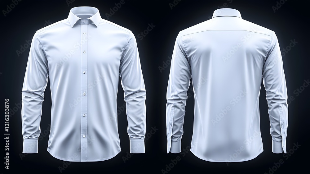 Aufkleber button up shirt blank mockup in a soft blue color featuring detailed front and back views for use in