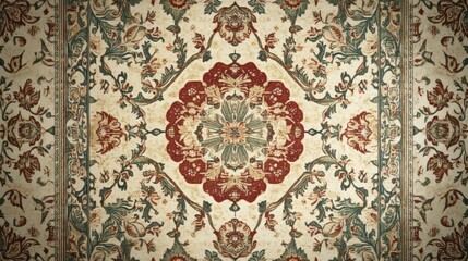 Naklejka premium Antique Rug: Intricate Floral Design and Vintage Charm
