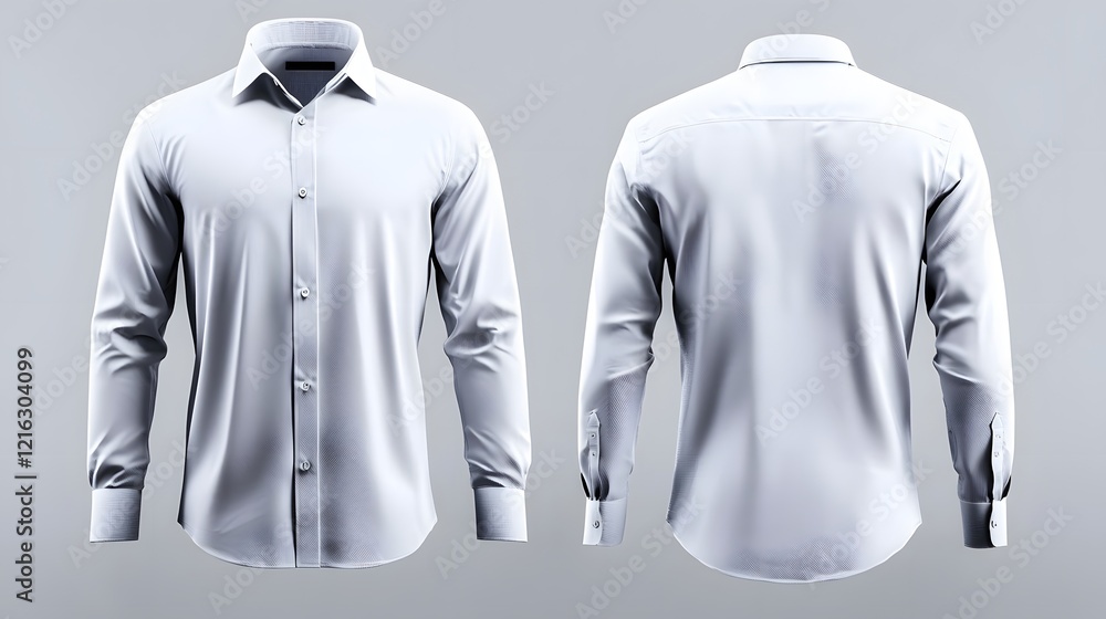 Poster 3d rendering of a soft blue button up shirt perfectly showcasing the front and back design elements 