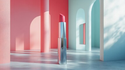 Stylish Lipstick on Contemporary Background with Colorful Walls