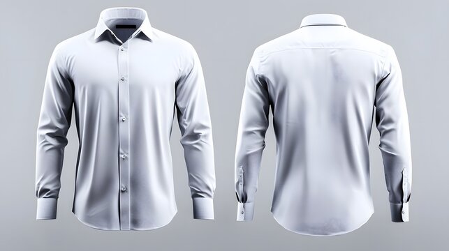 3D rendering of a soft blue button up shirt perfectly showcasing the front and back design elements against a clean background  This apparel mockup is ideal for fashion clothing