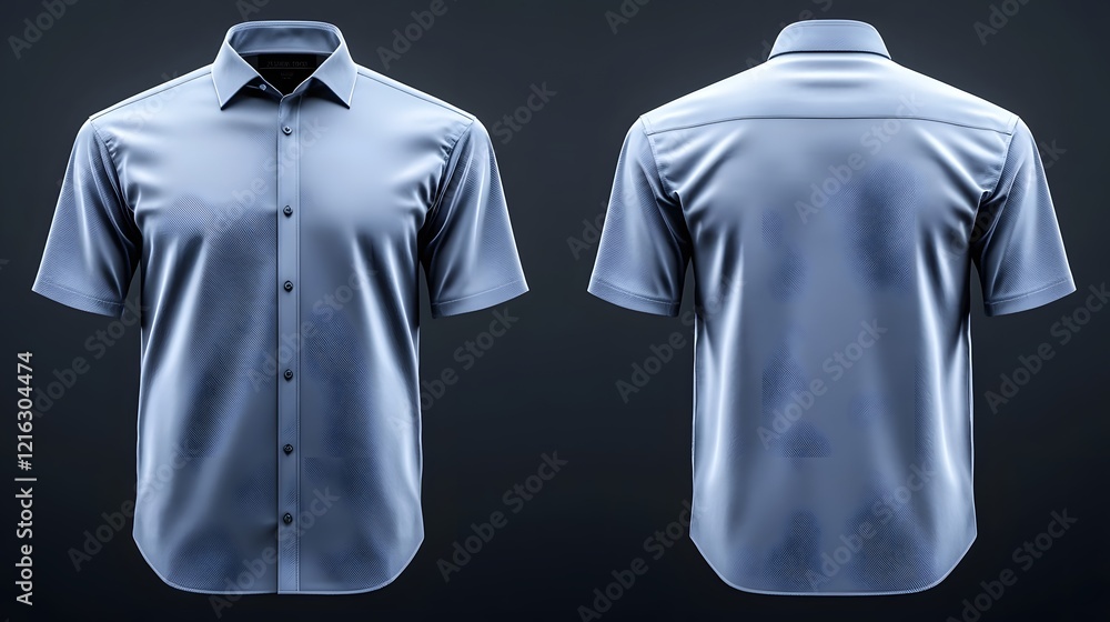 Poster contemporary soft blue button up business shirt displayed in a blank mockup setting for showcasing l