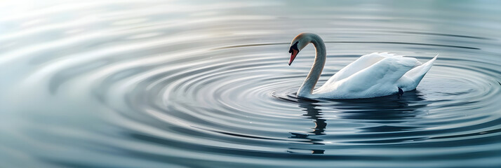 Graceful Swan with Elegantly Arched Neck Gliding Across Tranquil Lake in Serene Natural Setting