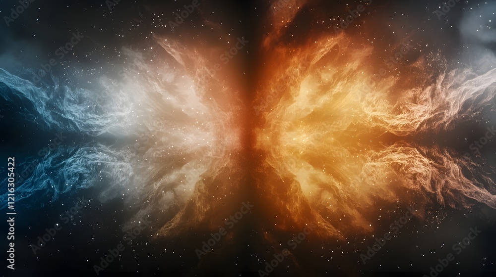 Poster competitive gaming backdrop with captivating celestial explosion and duality of divine and infernal 