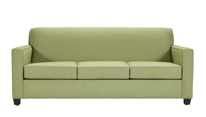 A sofa in a minimalist design with wooden legs + clipping path. The sofa is isolated on a White background.