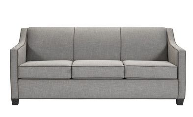 A sofa in a minimalist design with wooden legs + clipping path. The sofa is isolated on a White background.