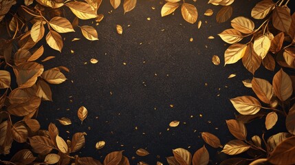 Golden Autumn Leaves Frame:  A Dark Background with Luxurious Fall Foliage