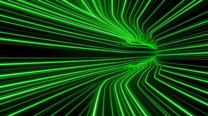 Obraz premium Green neon lines on black background. Generative AI