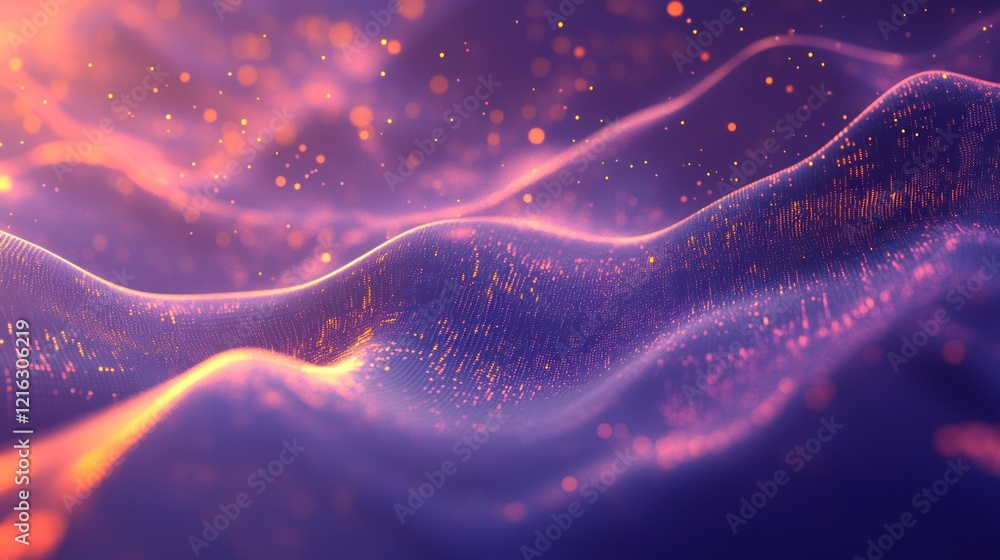 Poster binary data flowing in abstract visuals with glowing digits.