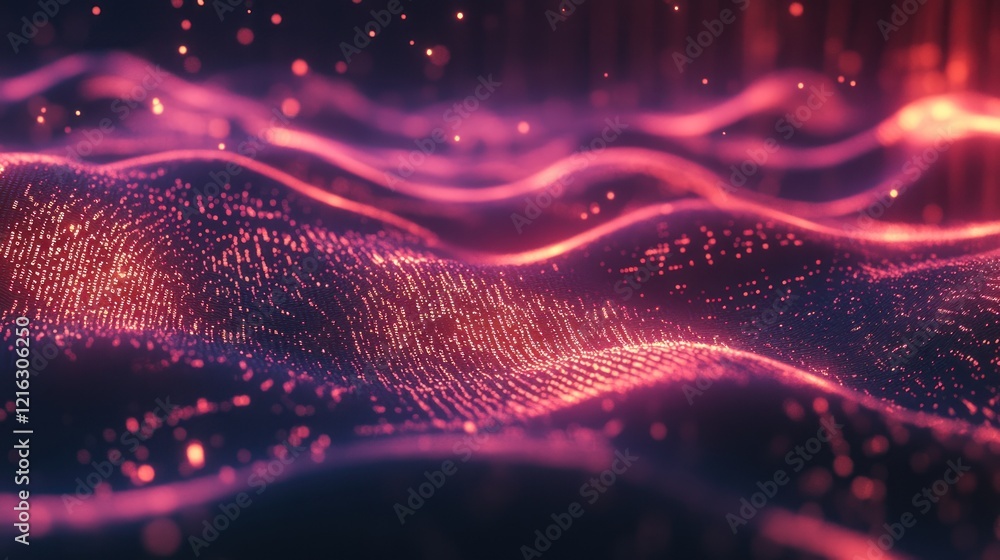 Poster binary data flowing in abstract visuals with glowing digits.