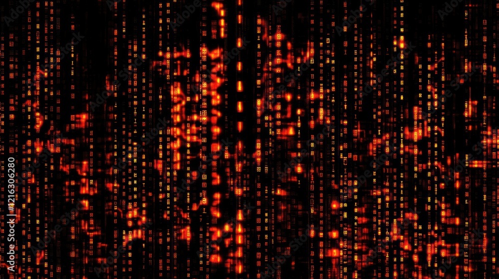 Poster binary data intertwined with geometric, futuristic patterns.
