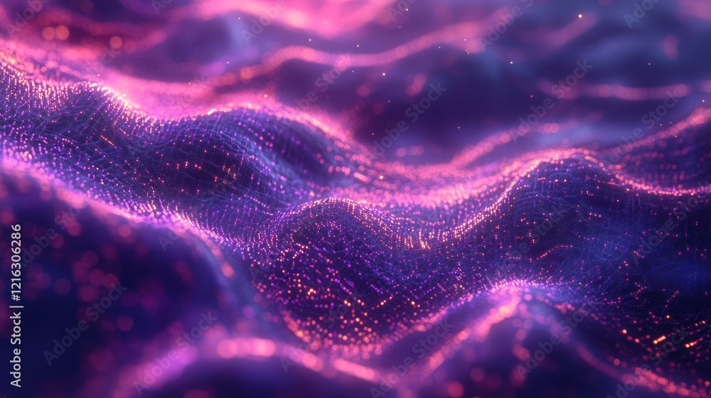 Poster binary data flowing in abstract visuals with glowing digits.
