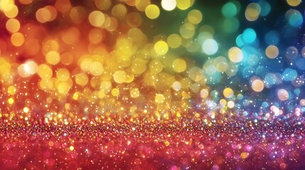 Mesmerizing abstract background featuring a vivid gradient of sparkling rainbow colored glitter with a captivating bokeh effect perfect for creative photography graphic design