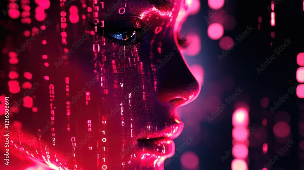 Poster binary digits combined with modern tech visual overlays.
