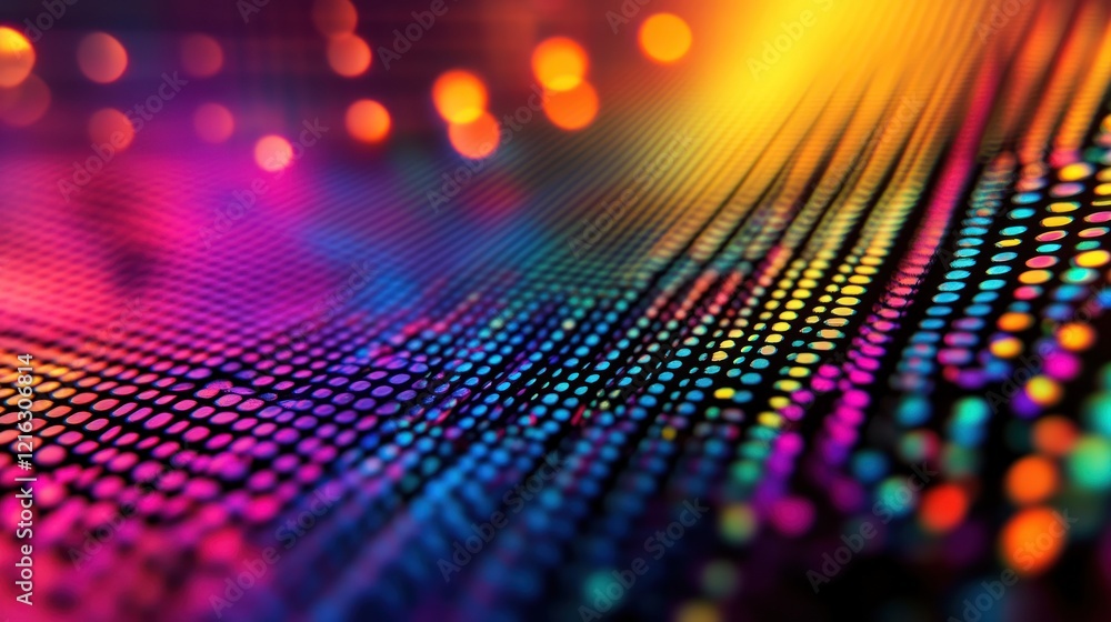 Aufkleber binary matrix with layered depth and vibrant lighting effects.