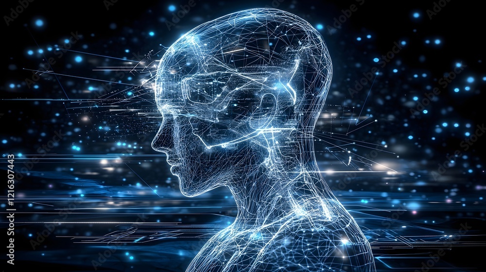Poster Conceptual digital showcasing the of intelligence with data streams circuits and holographic elements creating a visually captivating and futuristic sci fi inspired scene