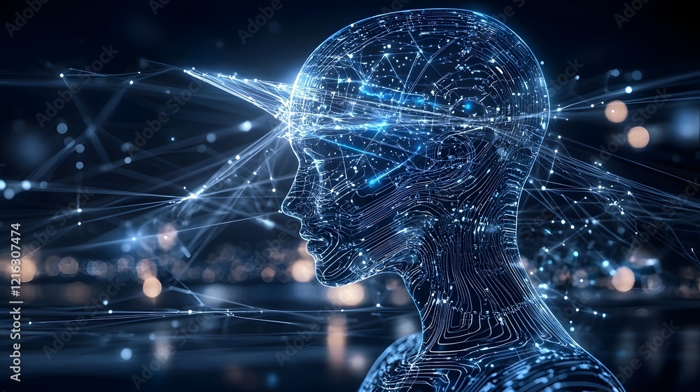 Poster Conceptual digital depicting the of intelligence data streams circuits and holographic elements