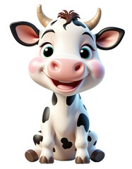 Fototapeta premium A baby cow with spots and a happy expression. Cartoon 3d render. Isolated cartoon. Transparent background. Character in transparent background