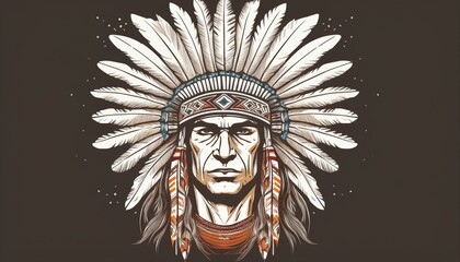 Obraz premium Native American Chief – Traditional Tribal Headdress, Cultural Symbol, Heritage Art, and Indigenous Warrior Portrai