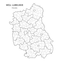 Administrative Map of the Lublin Voivodeship (Lubelskie) with Municipality Areas (Obszary Gmin), Municipalities (Gminy), and Counties (Powiaty) Subdivisions as of 2025 - Poland (Polska) - Vector Map