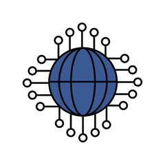Global Network blue icon with white background vector stock illustration