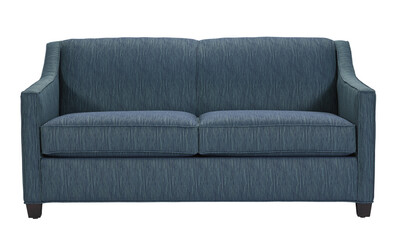 Obraz premium A sofa in a minimalist design with wooden legs + clipping path. The sofa is isolated on a White background.