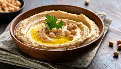 Delicious creamy hummus with chickpeas in bowl