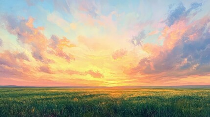 Fototapeta premium Serene Sunset over Endless Fields
