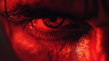A close-up of red, bloodshot eyes with visible irritation, symbolizing lack of sleep or health issues.