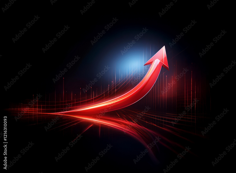 Poster a vibrant red arrow ascends dramatically against a dark, dynamic background, suggesting growth and p