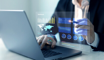 Businessman using KPI dashboard.Financial business data analytics graph dashboard. Management data...