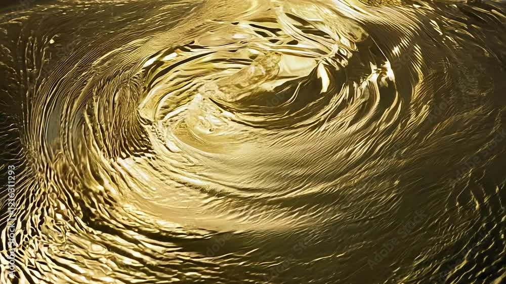 Poster Zooming slowly on a swirling pattern with side light showing a metallic sheen and intricate merging of liquids