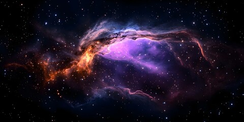 Obraz premium A colorful nebula in space surrounded by stars, showcasing vibrant gases and cosmic dust. Concept Colorful Nebula, Cosmic Dust, Vibrant Gases, Starry Background, Astronomical Wonder