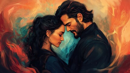 Passionate Couple Embrace Abstract Artistic Painting