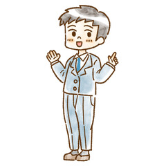 勉強を教えている風の男子学生のイラスト、手描き風、水彩風