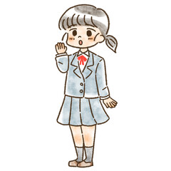 質問している風の女学生のイラスト、手描き風、水彩風