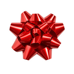 Shiny Red Star Bow with Pointed Loops, Isolated on White, Representing Festive Decoration and Gift Topper Transparent Background