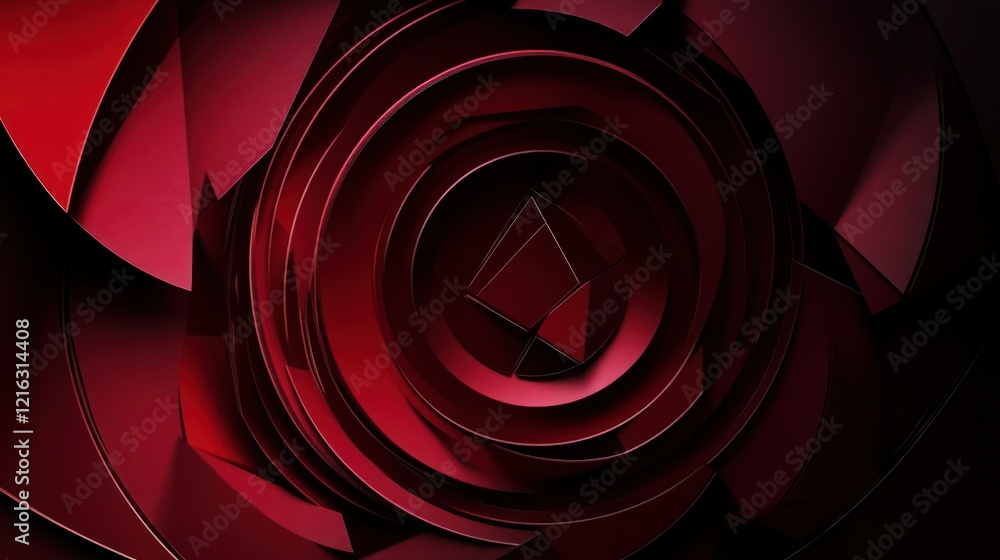 Sticker a dark red geometric composition with layered concentric circles and angular polygons. the subtle in